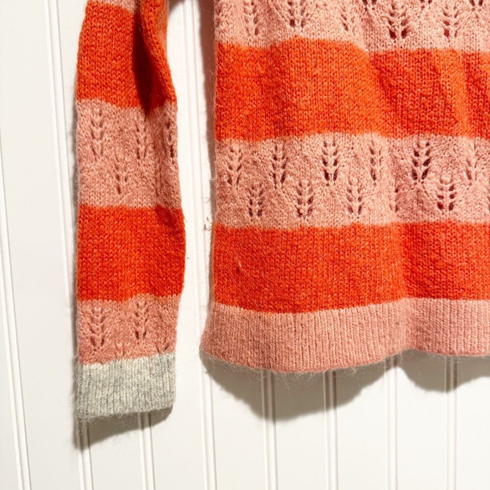 Mini Boden Pink Red Striped Mohair Sweater Pointelle Knit Girls 8/9 - Picture 2 of 6